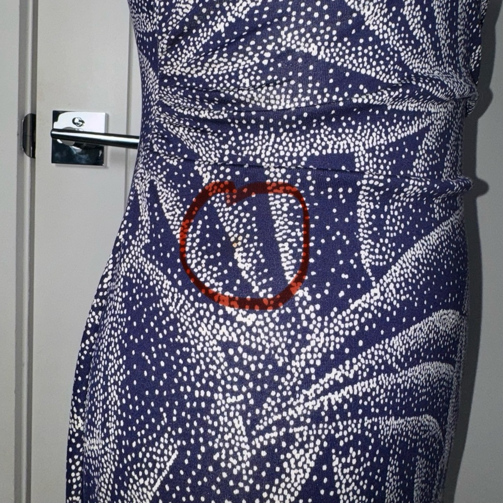 Diane Von Furstenberg Navy Palm Leaf Bodycon Sheath Dress/Size 6 - Picture 6 of 9
